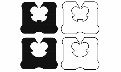 Vector illustration of bread bag clip tag in outline and silhouette style, square plastic closure for packaging, used in food storage, recycling, icon, and label design.