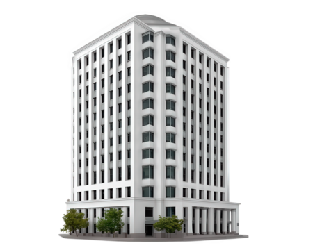 Modern office building white facade tall structure urban architecture cityscape commercial property business environment contemporary design exterior view professional atmosphere