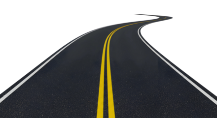 Winding Asphalt Road with White dotted line. Isolated on transparent background, png