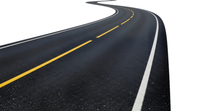 Curving road receding into the distance, a minimalist symbol of future direction. Isolated on transparent background, png