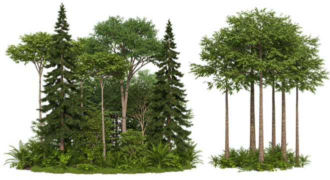 Coniferous forest. Green Trees on transparent background. are Forest and foliage in summer for both printing and web pages