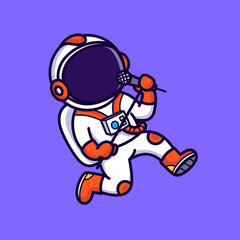 Astronaut Singing with Microphone in White Space Suit on Transparent Background
