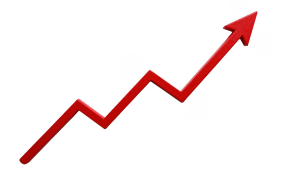 Dynamic red upward trending arrow chart symbolizing growth success progress and positive business or financial increase in a sleek modern style