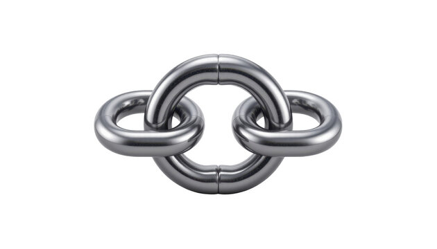 Sleek metallic chain link sculpture interconnected with polished metal s forming a continuous loop with smooth reflective surfaces and modern industrial design