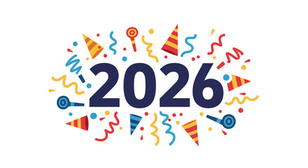 Festive 2026 New Year Celebration with Confetti and Party Hats