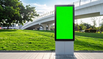Green Screen Billboard in Park with Modern Bridge