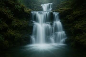 Fototapeta premium Artistic waterfall photography with slow shutter motion blur and ethereal water flow effects
