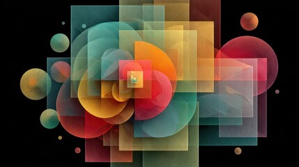 Abstract Geometric Composition of Colorful Shapes on a Black Background
