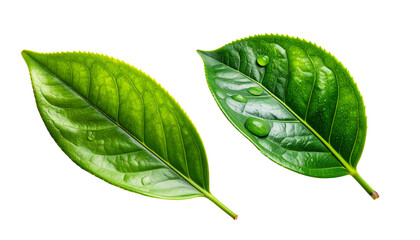  Two Green Tea Leaf Bundles with Different Shapes isolated on transparent background.