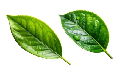  Two Green Tea Leaf Bundles with Different Shapes isolated on transparent background.