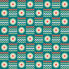 Geometric Seamless Pattern with Circle and Zigzag Design in Vivid Colors