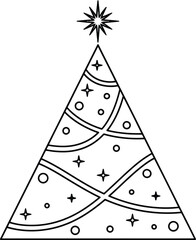 Stylized outline of a Christmas tree with star topper and festive decorations drawing illustration