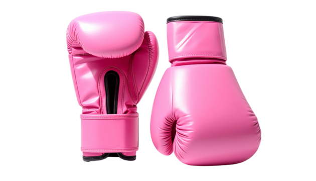  Two Pink Boxing Gloves Bundle with Different Positions isolated on transparent background