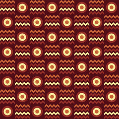 Geometric Ethnic Seamless Zigzag Circle Pattern with Rich Dark Brown Background
