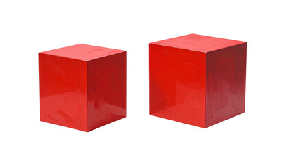  Two Distinct Red Cubes Side by Side in Contrasting Designs isolated on transparent background.