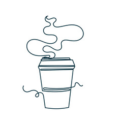 continuous line drawing hot coffee cup illustration