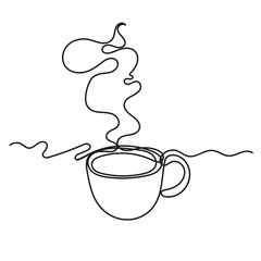 continuous line drawing hot coffee cup illustration