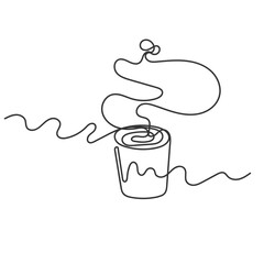 continuous line drawing hot coffee cup illustration