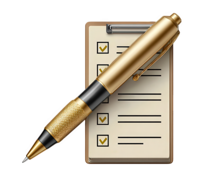 Gold pen checklist paper clip productivity element writing office stationery organization planning Elegant gold pen resting checklist paper with clip symbolizing productivity organization