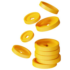 Floating Gold Coin Stack on Transparent Background in 3D Render Shiny Golden Currency with Center...