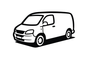Delivery van black and white outline drawing