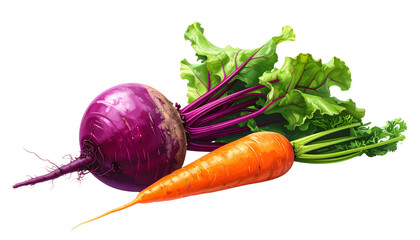 Two Root Vegetables Bundle with Different Types isolated on transparent background.