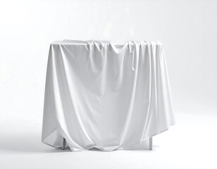 A white cloth draped over a table on a white background in studio