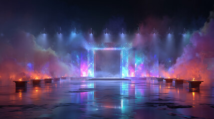 Fototapeta premium The futuristic stage for a virtual concert in the metaverse, an exclusive event for NFT holders.