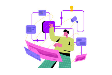 Flat illustration of a person interacting with a digital interface
