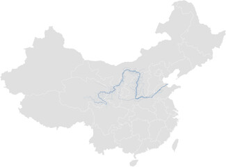 Yellow river system – rivers vector map of China highlighting main stem and primary tributaries (Web Mercator, scaled by river size, PPT-compatible, multi-layered & fully editable)