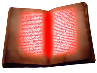 Vintage book with dark brown cover and worn edges on transparent background