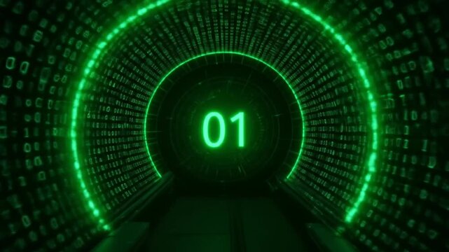 Digital binary code matrix cracked futuristic green tunnel digital binary code matrix hacking 01 background. 4k video