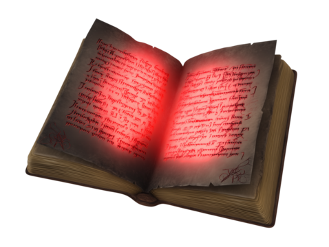 Vintage book with weathered pages and a vivid red glow on transparent background - Powered by Adobe