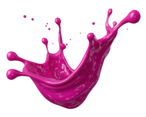 Vivid neon pink ink splash with glossy texture, photorealistic style, glowing effect, dynamic motion, artistic abstract object, isolated on transparent background