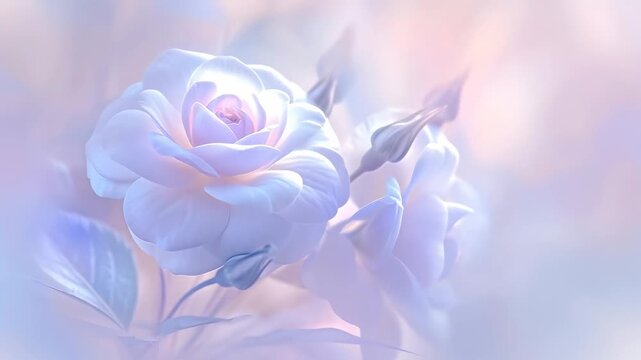 Beautiful bloom of white rose with buds and soft focus background for wedding invitation video