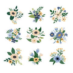 Floral bouquets on a white background