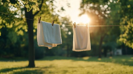 Towels drying outdoors, sunset park