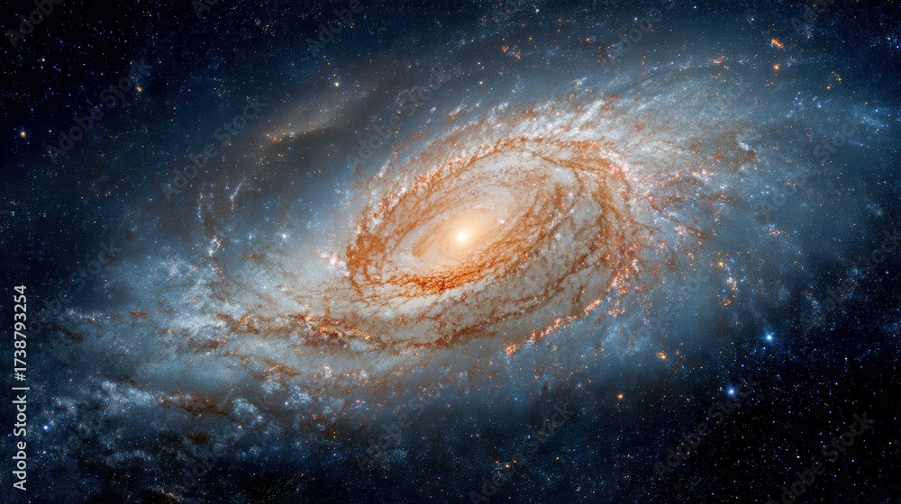 Wall mural natural patterns in science are beautifully displayed in this spiral galaxy with glowing core and sw