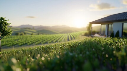 Vineyard house sunset hills idyllic landscape, home design