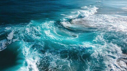 Fototapeta premium Natural patterns in science are beautifully displayed in swirling turquoise ocean waves with dynamic movement and foamy texture