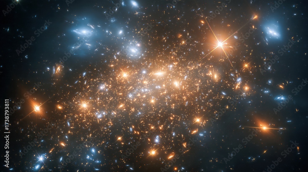 Wall mural natural patterns in science appear in this stunning cosmic scene with glowing stars and galaxies for