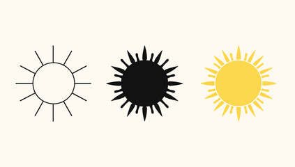 Fototapeta premium Vector art of sun icons set outline, silhouette and color sun icon
