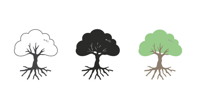 Vector art of three tree icons in different styles
