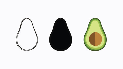 Vector art of three avocado halves in different styles