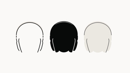Vector art of three headphone icons in different styles on a light beige background