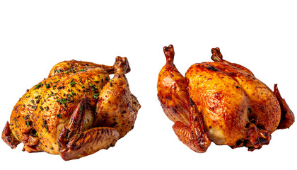 Classic and Glazed Rotisserie Chicken Duo isolated on transparent background.