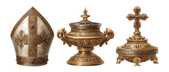 Ornate Religious Artifacts with Golden Details on Transparent Background