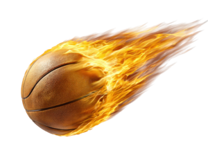 Basketball fire flaming athletic object hyper realistic glowing dynamic isolated speed. hyper realistic basketball engulfed bright flames glowing with intense energy isolated transparent