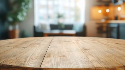 Wooden table in cafe, blurred background