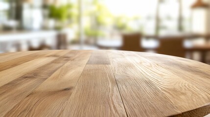 Wooden table in cafe, sunny day.  Product display background